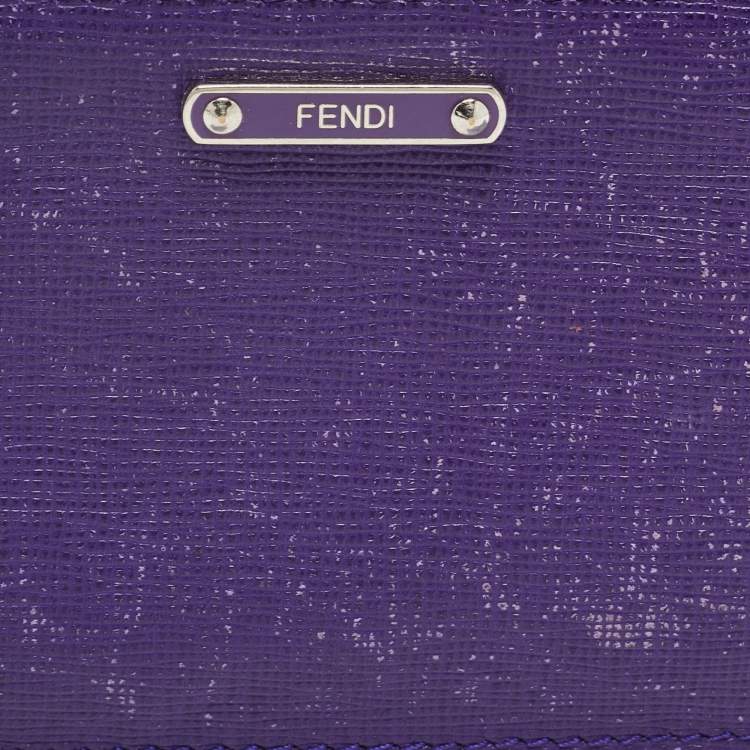 Pre Owned Fendi Purple/Grey Leather Zip Coin Pouch