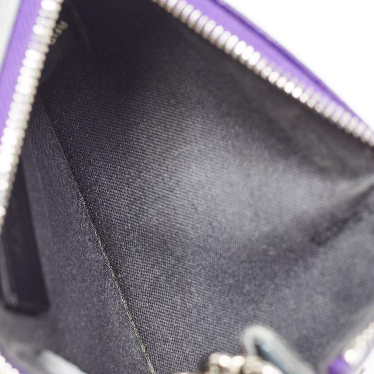 Pre Owned Fendi Purple/Grey Leather Zip Coin Pouch