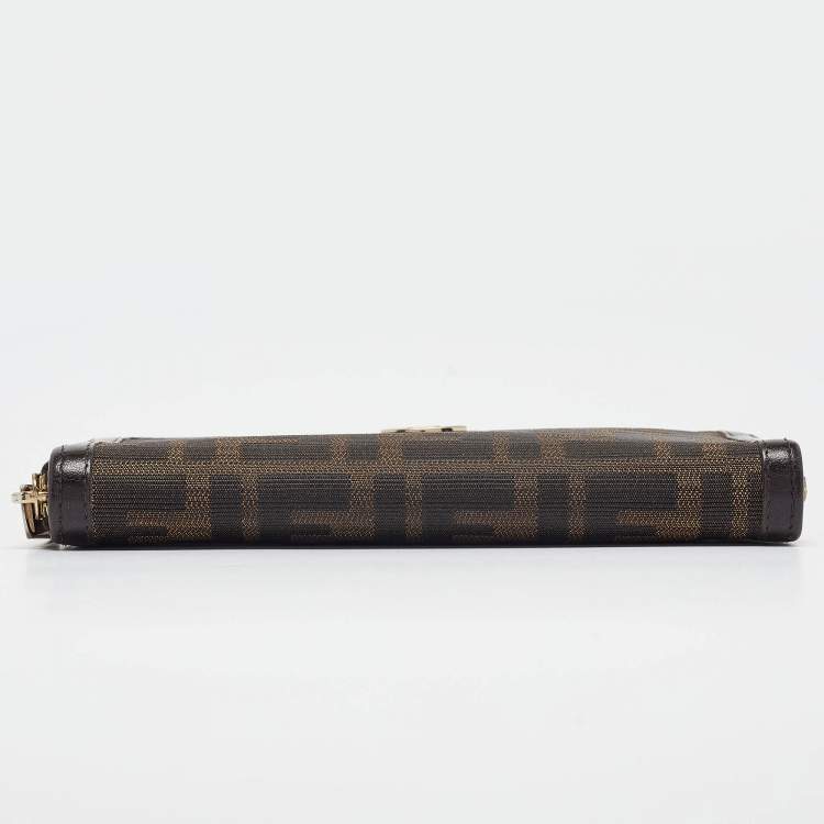 Pre Owned Fendi Tobacco Zucca Canvas and Leather FF Zip Around Wallet