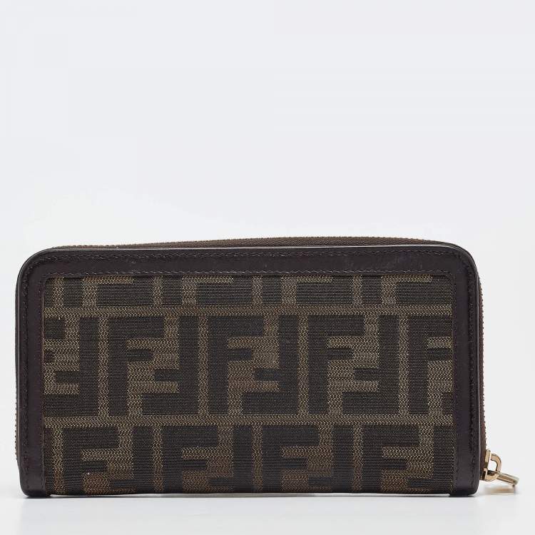 Pre Owned Fendi Tobacco Zucca Canvas and Leather FF Zip Around Wallet