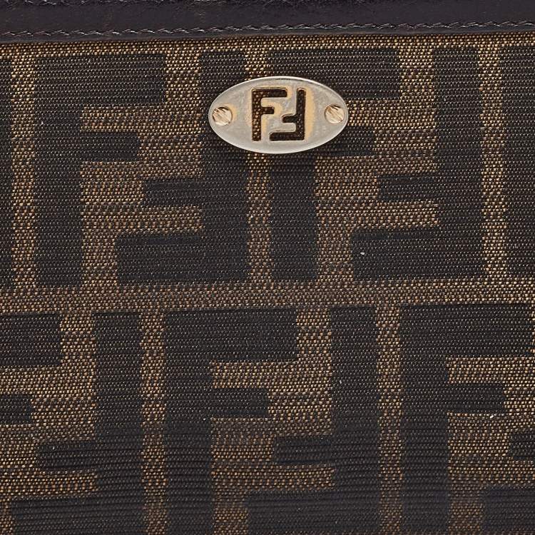 Pre Owned Fendi Tobacco Zucca Canvas and Leather FF Zip Around Wallet