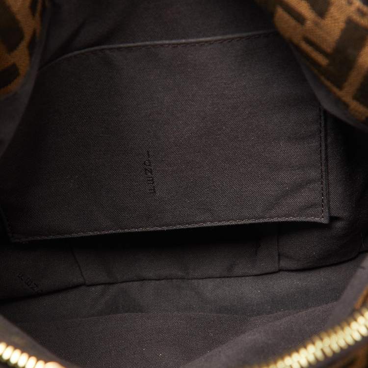Pre Owned Fendi Tobacco Zucca Canvas and Patent Leather Small Mia Hobo