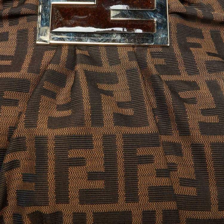 Pre Owned Fendi Tobacco Zucca Canvas and Patent Leather Small Mia Hobo