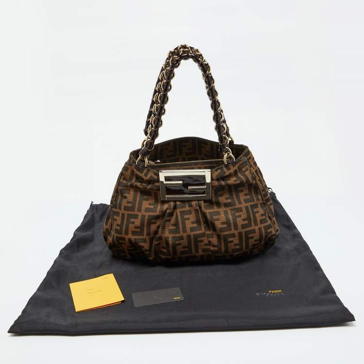 Pre Owned Fendi Tobacco Zucca Canvas and Patent Leather Small Mia Hobo