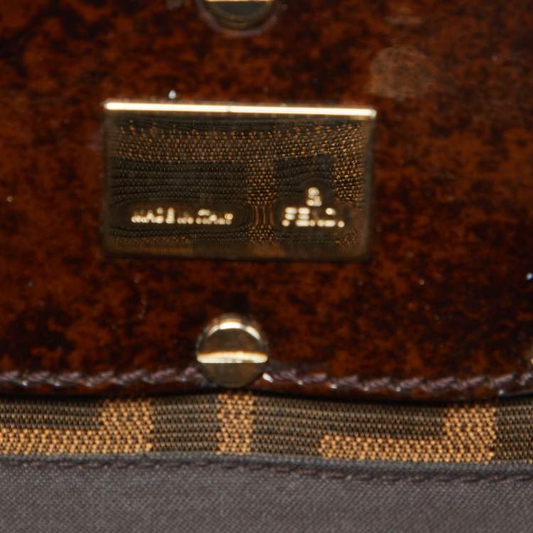 Pre Owned Fendi Tobacco Zucca Canvas and Patent Leather Small Mia Hobo