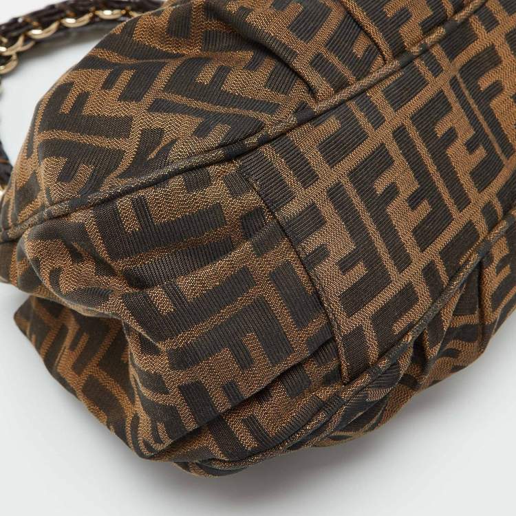 Pre Owned Fendi Tobacco Zucca Canvas and Patent Leather Small Mia Hobo