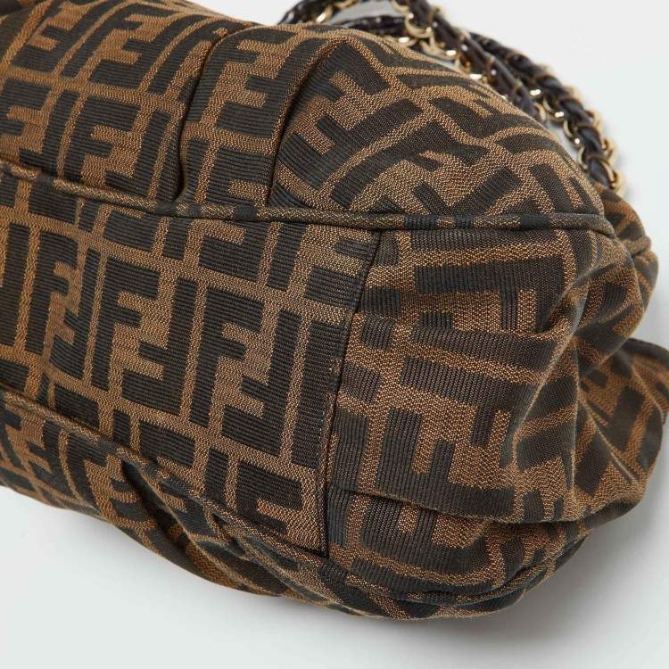 Pre Owned Fendi Tobacco Zucca Canvas and Patent Leather Small Mia Hobo
