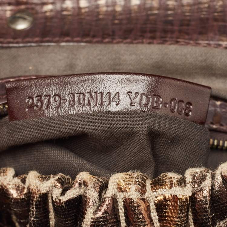 Pre Owned Fendi Metallic/Dark Brown Croc Effect Canvas Magic Satchel
