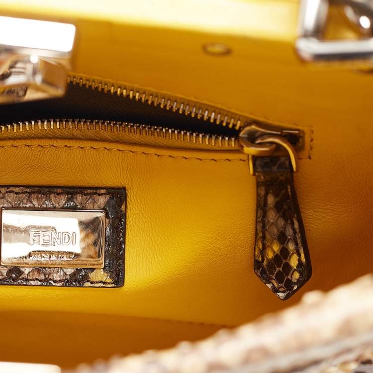 Pre Owned Fendi Beige/Yellow Python Mini Peekaboo Top Handle Bag