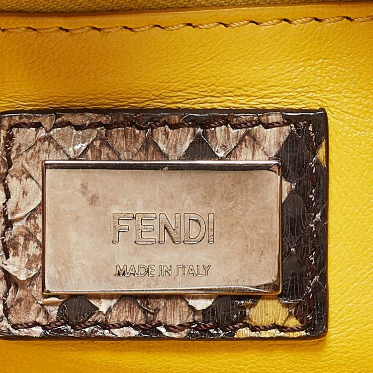 Pre Owned Fendi Beige/Yellow Python Mini Peekaboo Top Handle Bag