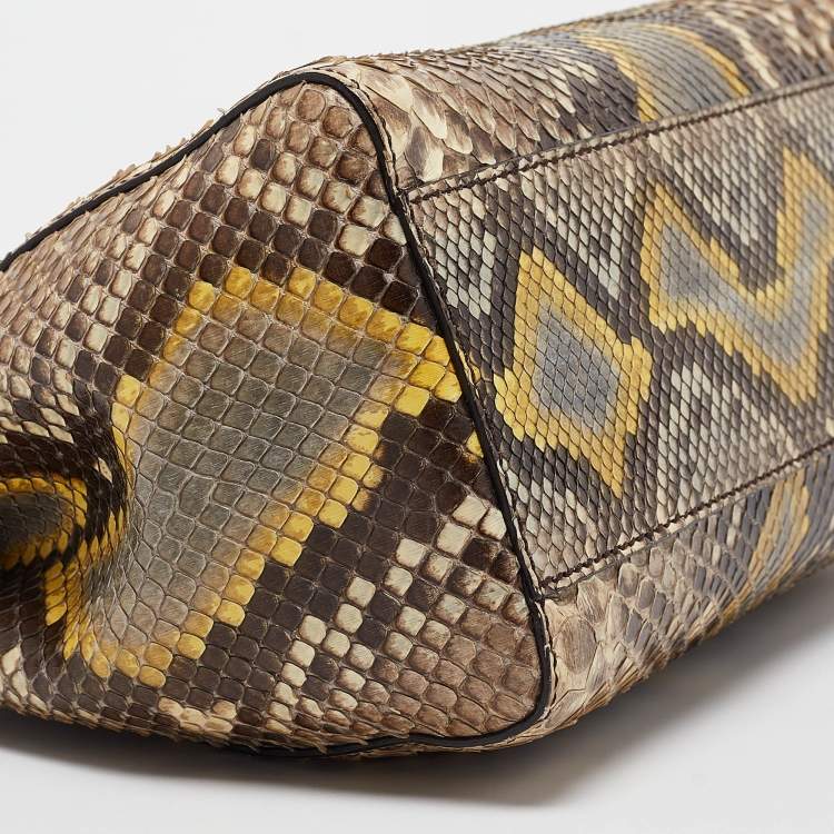 Pre Owned Fendi Beige/Yellow Python Mini Peekaboo Top Handle Bag