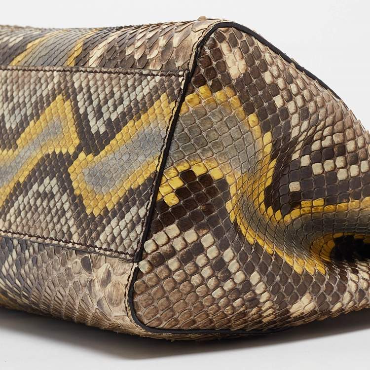 Pre Owned Fendi Beige/Yellow Python Mini Peekaboo Top Handle Bag