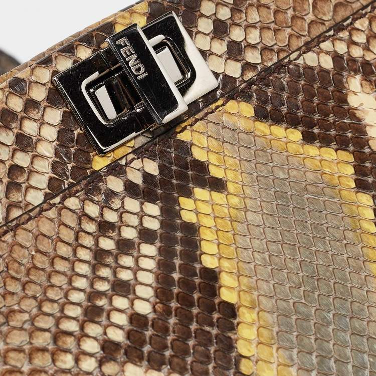 Pre Owned Fendi Beige/Yellow Python Mini Peekaboo Top Handle Bag