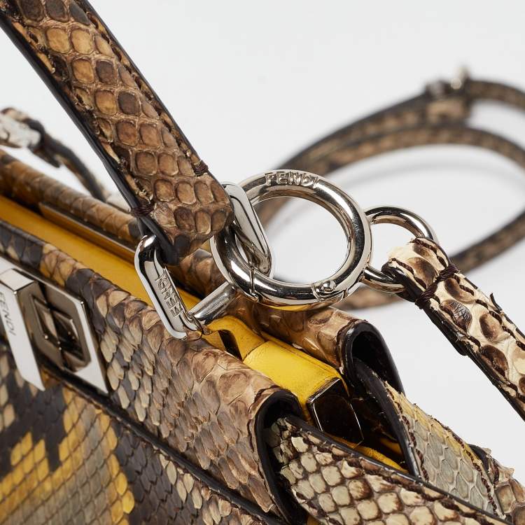 Pre Owned Fendi Beige/Yellow Python Mini Peekaboo Top Handle Bag
