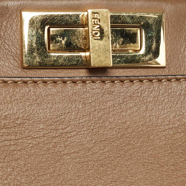 Pre Owned Fendi Brown Leather Medium Peekaboo Top Handle Bag