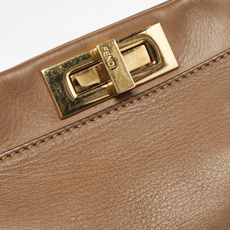 Pre Owned Fendi Brown Leather Medium Peekaboo Top Handle Bag