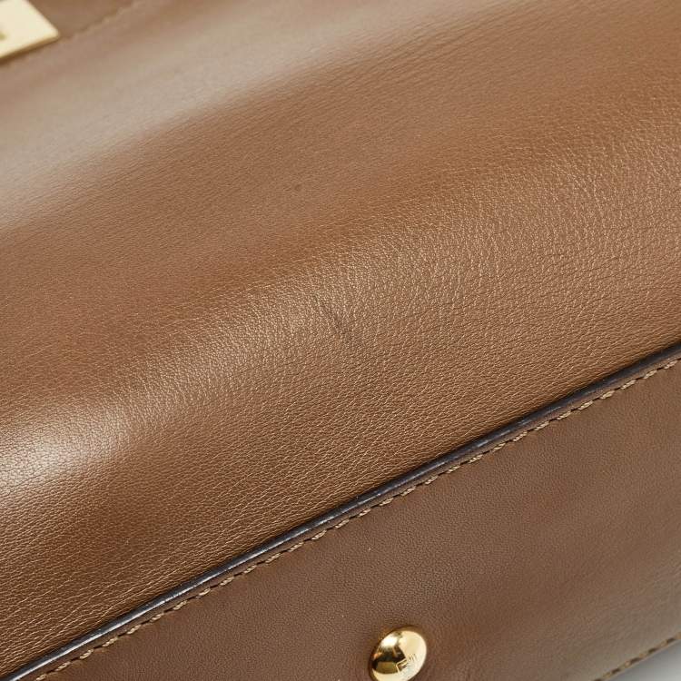 Pre Owned Fendi Brown Leather Medium Peekaboo Top Handle Bag