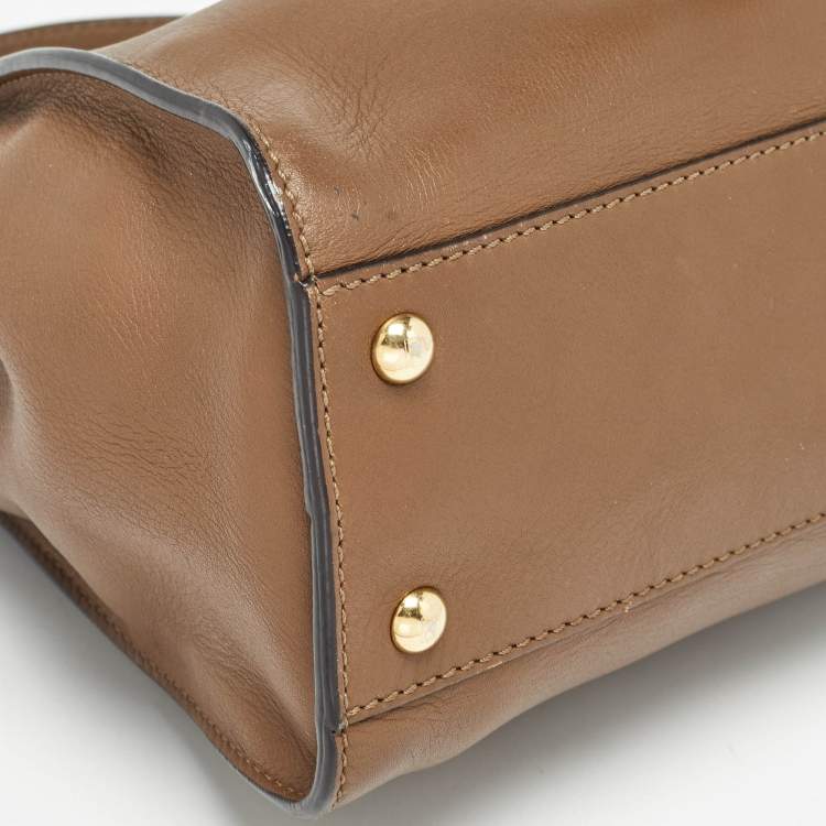 Pre Owned Fendi Brown Leather Medium Peekaboo Top Handle Bag