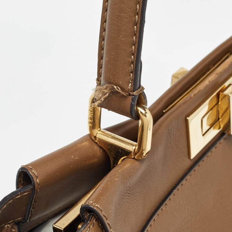 Pre Owned Fendi Brown Leather Medium Peekaboo Top Handle Bag