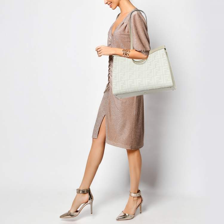 Pre Owned Fendi Beige Zucca Canvas and Leather Medium FF Peekaboo X Tote