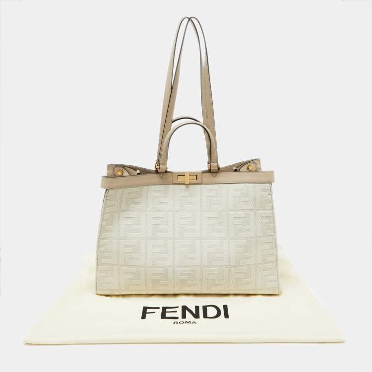 Pre Owned Fendi Beige Zucca Canvas and Leather Medium FF Peekaboo X Tote