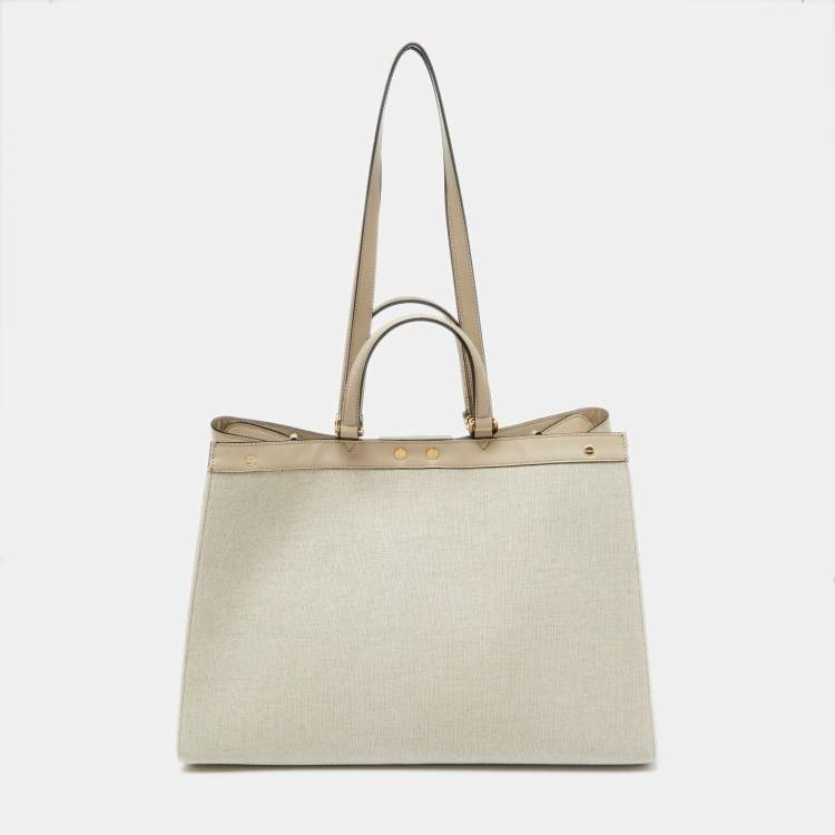 Pre Owned Fendi Beige Zucca Canvas and Leather Medium FF Peekaboo X Tote