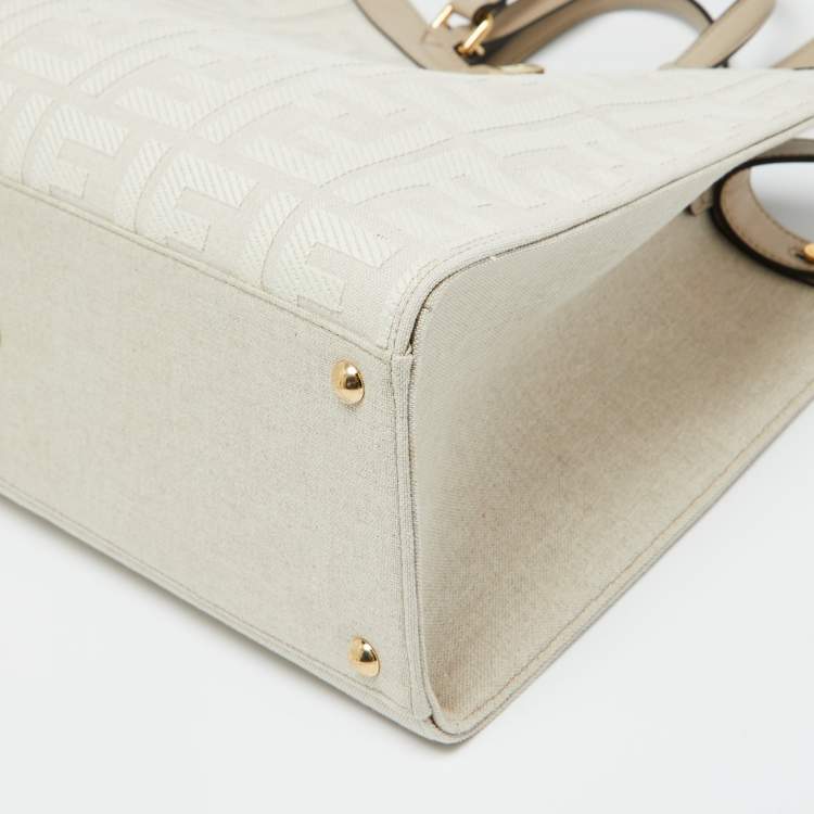 Pre Owned Fendi Beige Zucca Canvas and Leather Medium FF Peekaboo X Tote
