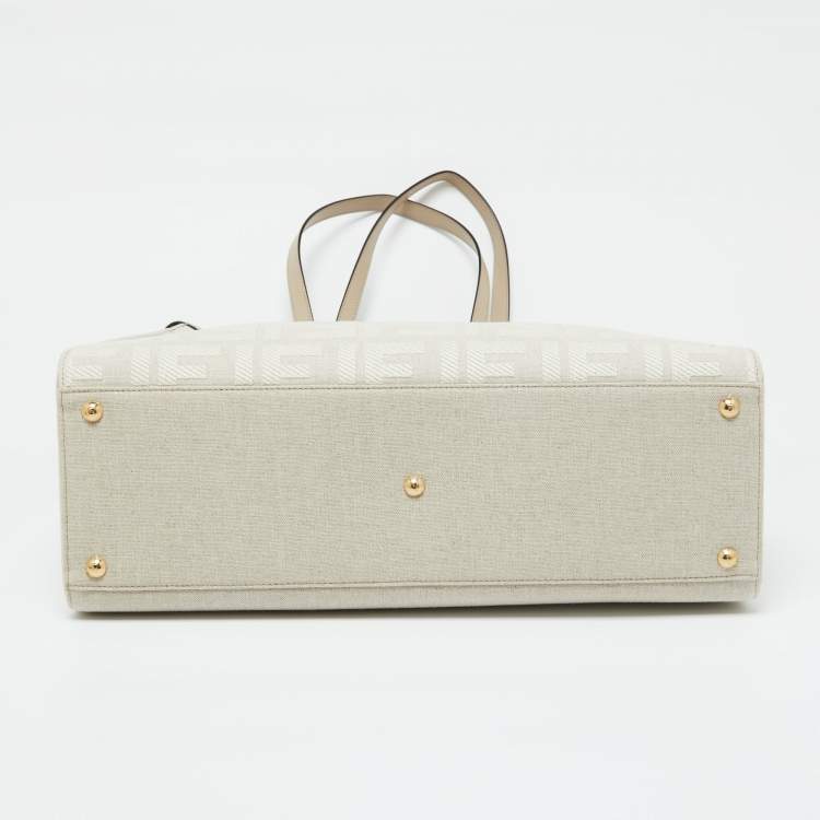 Pre Owned Fendi Beige Zucca Canvas and Leather Medium FF Peekaboo X Tote