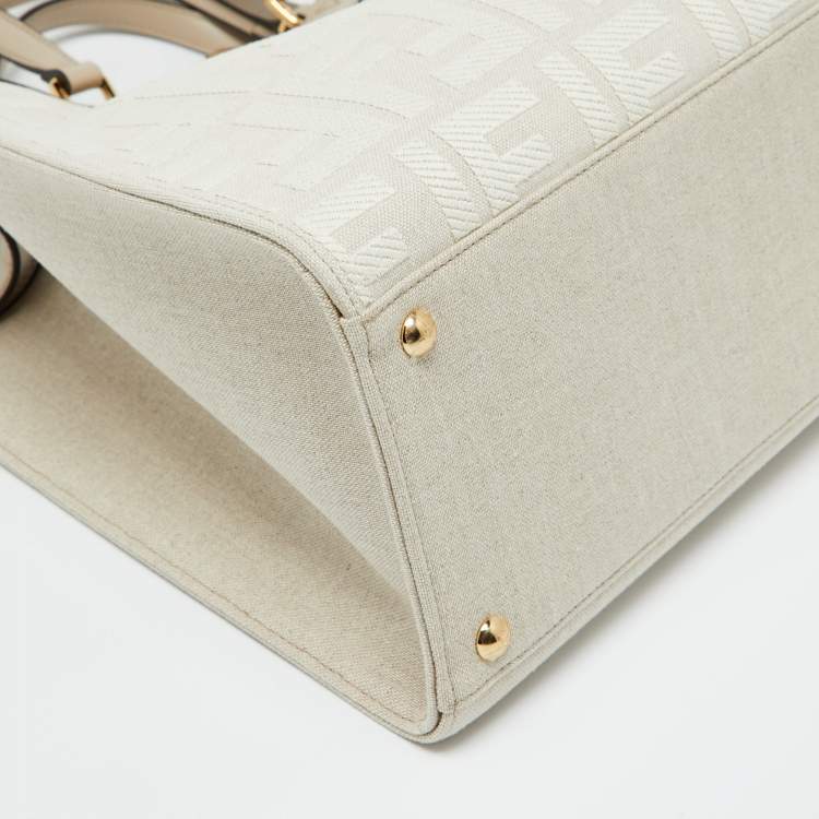 Pre Owned Fendi Beige Zucca Canvas and Leather Medium FF Peekaboo X Tote