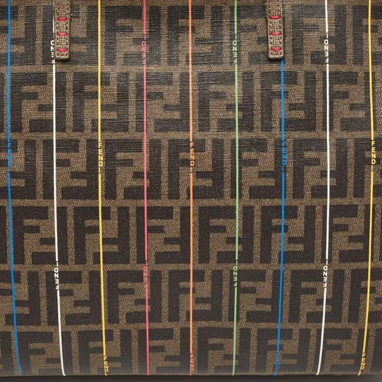 Pre Owned Fendi Tobacco Zucca Coated Canvas Stripe Roll Tote