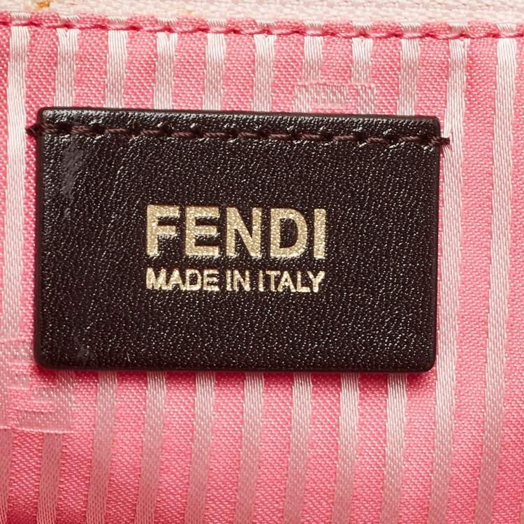 Pre Owned Fendi Tobacco Zucca Coated Canvas Stripe Roll Tote
