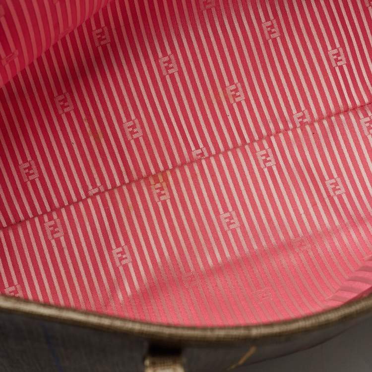 Pre Owned Fendi Tobacco Zucca Coated Canvas Stripe Roll Tote