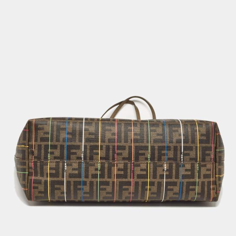 Pre Owned Fendi Tobacco Zucca Coated Canvas Stripe Roll Tote