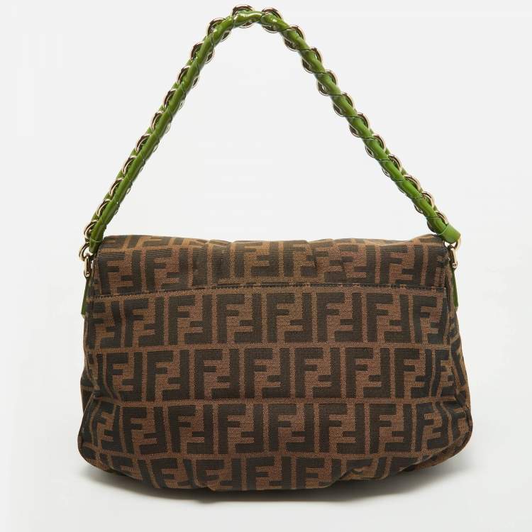 Pre Owned Fendi Tobacco Zucca Canvas and Patent Leather Mia Flap Shoulder Bag