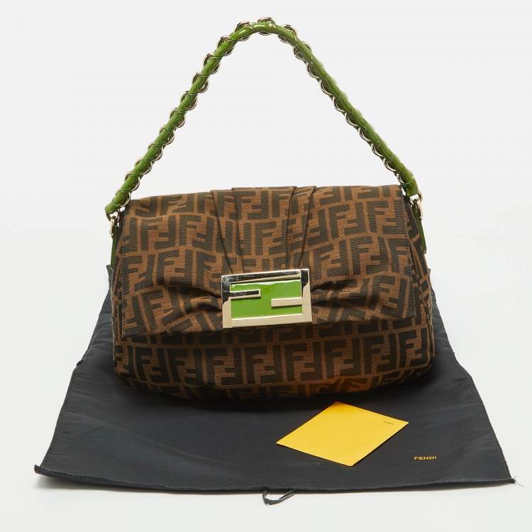 Pre Owned Fendi Tobacco Zucca Canvas and Patent Leather Mia Flap Shoulder Bag