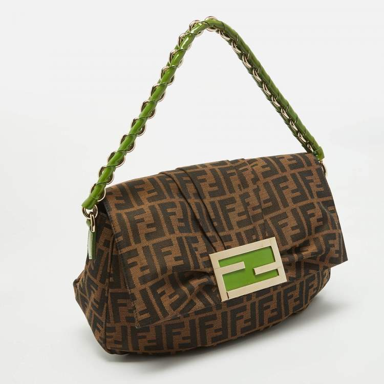 Pre Owned Fendi Tobacco Zucca Canvas and Patent Leather Mia Flap Shoulder Bag