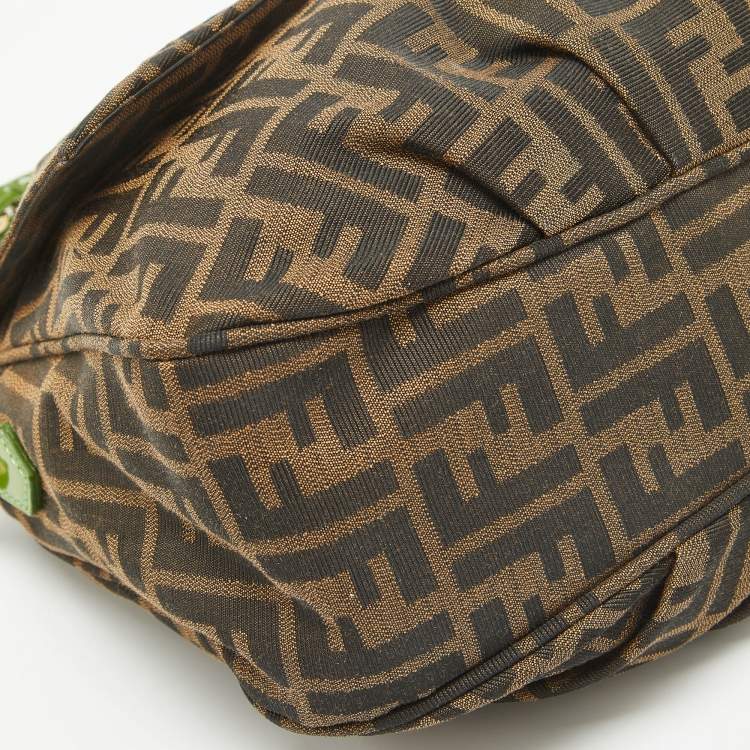 Pre Owned Fendi Tobacco Zucca Canvas and Patent Leather Mia Flap Shoulder Bag