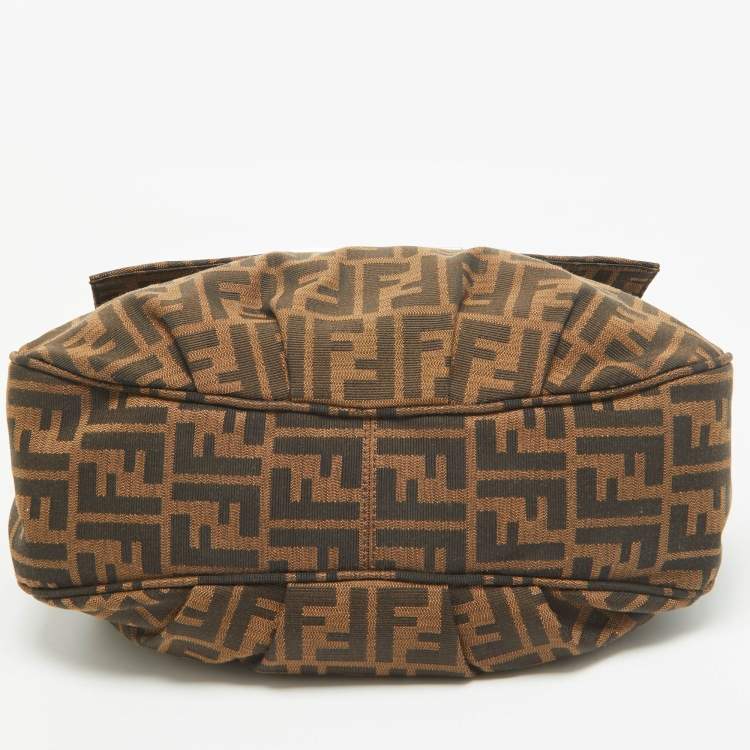 Pre Owned Fendi Tobacco Zucca Canvas and Patent Leather Mia Flap Shoulder Bag