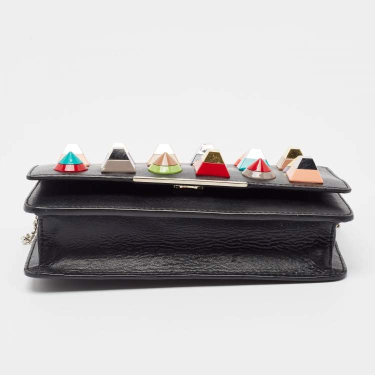 Pre Owned Fendi Black Leather Rainbow Stud Tube Wallet On Chain