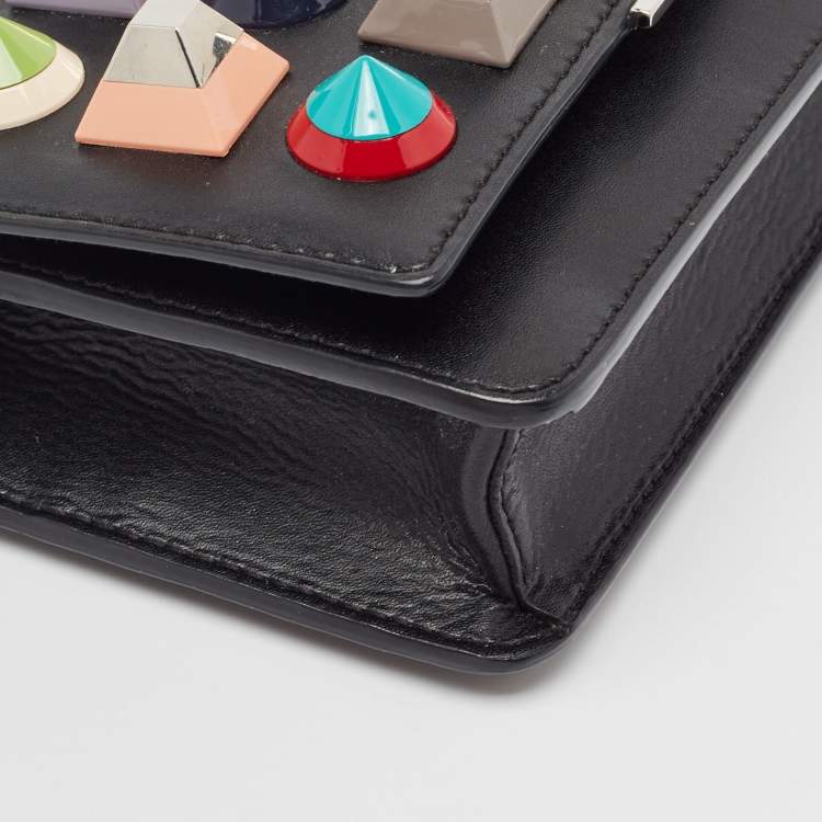Pre Owned Fendi Black Leather Rainbow Stud Tube Wallet On Chain