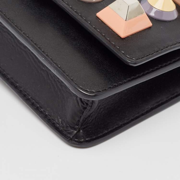 Pre Owned Fendi Black Leather Rainbow Stud Tube Wallet On Chain