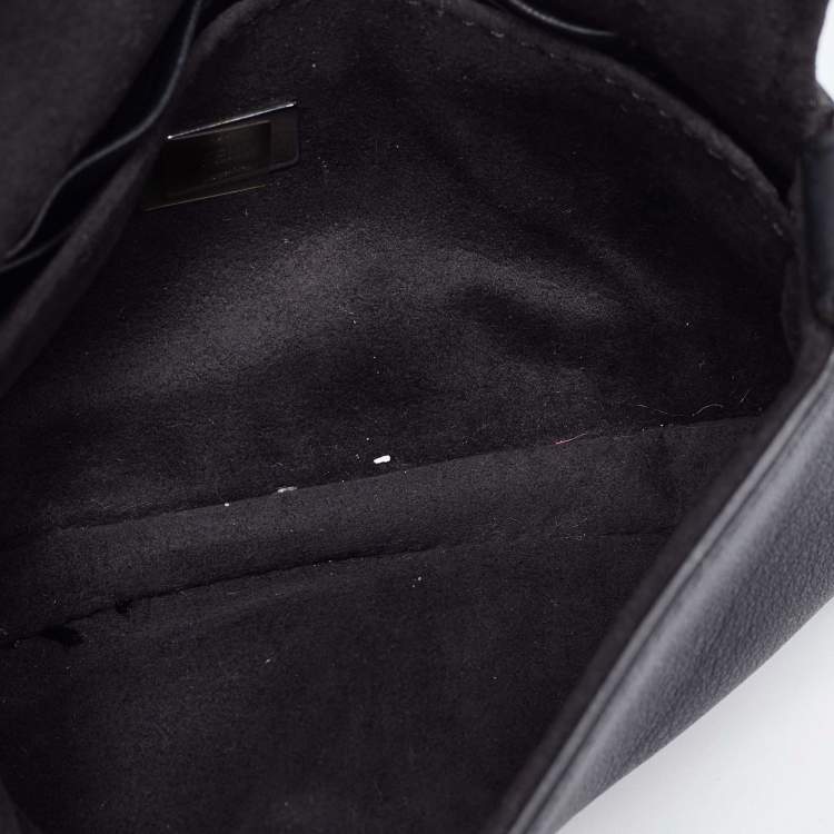 Pre Owned Fendi Black Leather and Fur Micro Monster Baguette Bag