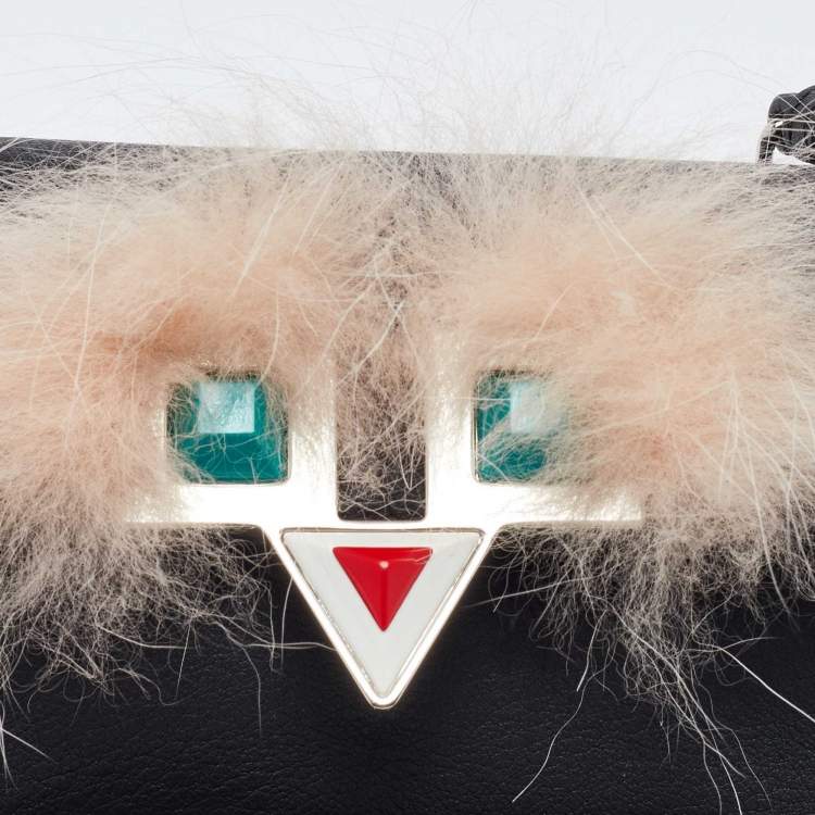Pre Owned Fendi Black Leather and Fur Micro Monster Baguette Bag