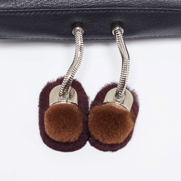 Pre Owned Fendi Black Leather and Fur Micro Monster Baguette Bag