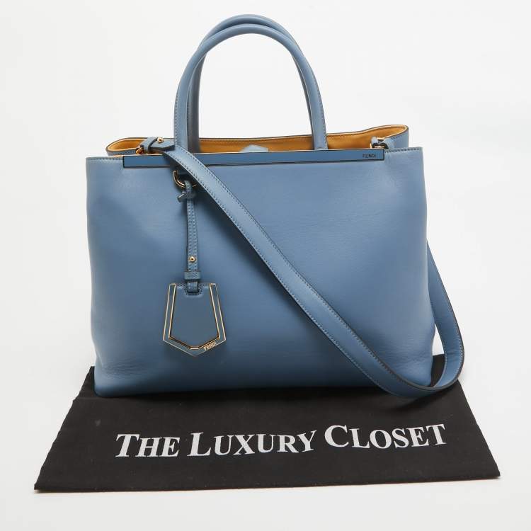 Pre Owned Fendi Light Blue Leather Medium 2Jours Tote