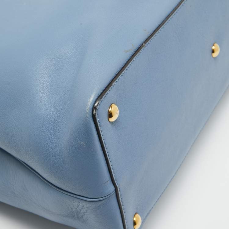 Pre Owned Fendi Light Blue Leather Medium 2Jours Tote