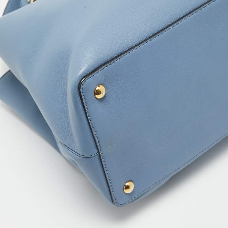 Pre Owned Fendi Light Blue Leather Medium 2Jours Tote