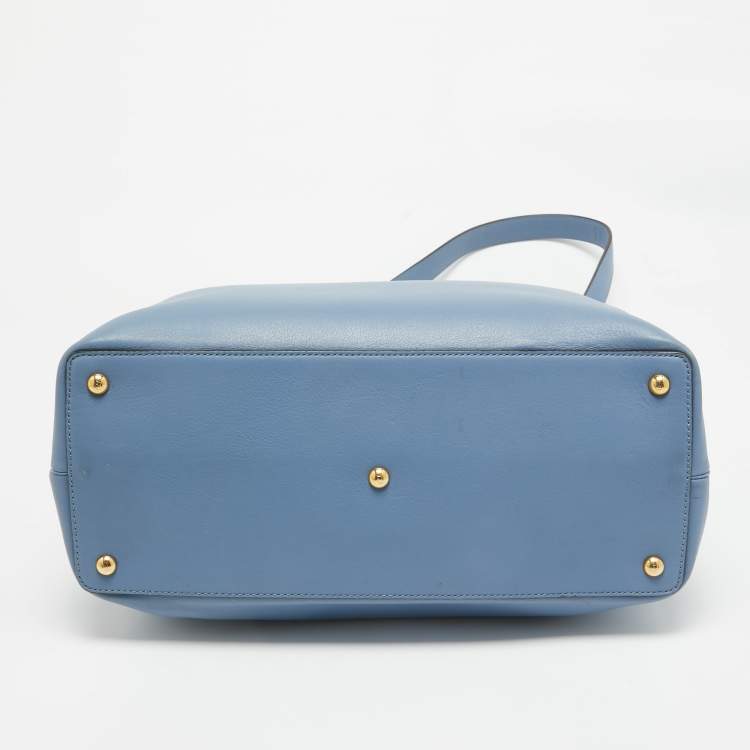 Pre Owned Fendi Light Blue Leather Medium 2Jours Tote