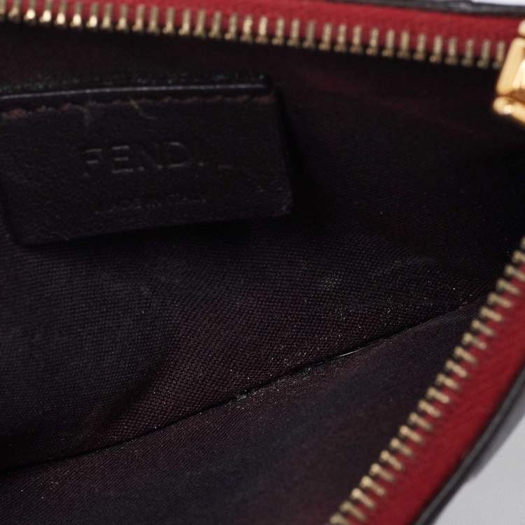 Pre Owned Fendi Zucca Brown/Red Leather Zip Card Case