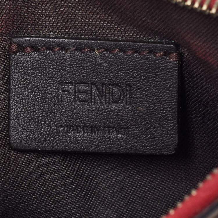 Pre Owned Fendi Zucca Brown/Red Leather Zip Card Case